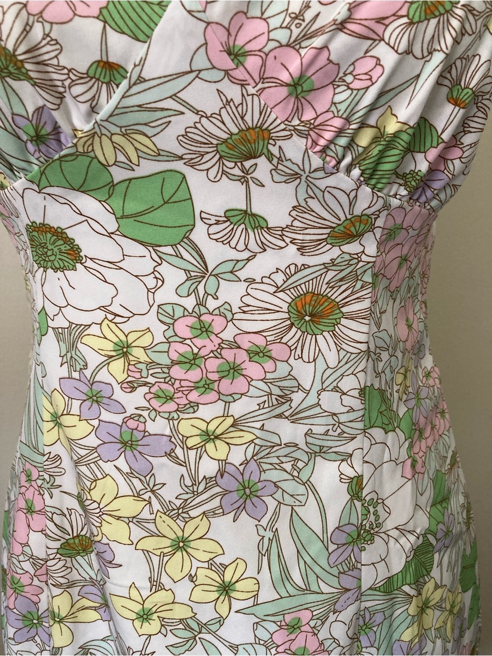 RSQ Tilly’s white floral spaghetti-strap mini dress, pink/green/yellow, size M - Picture 7 of 10